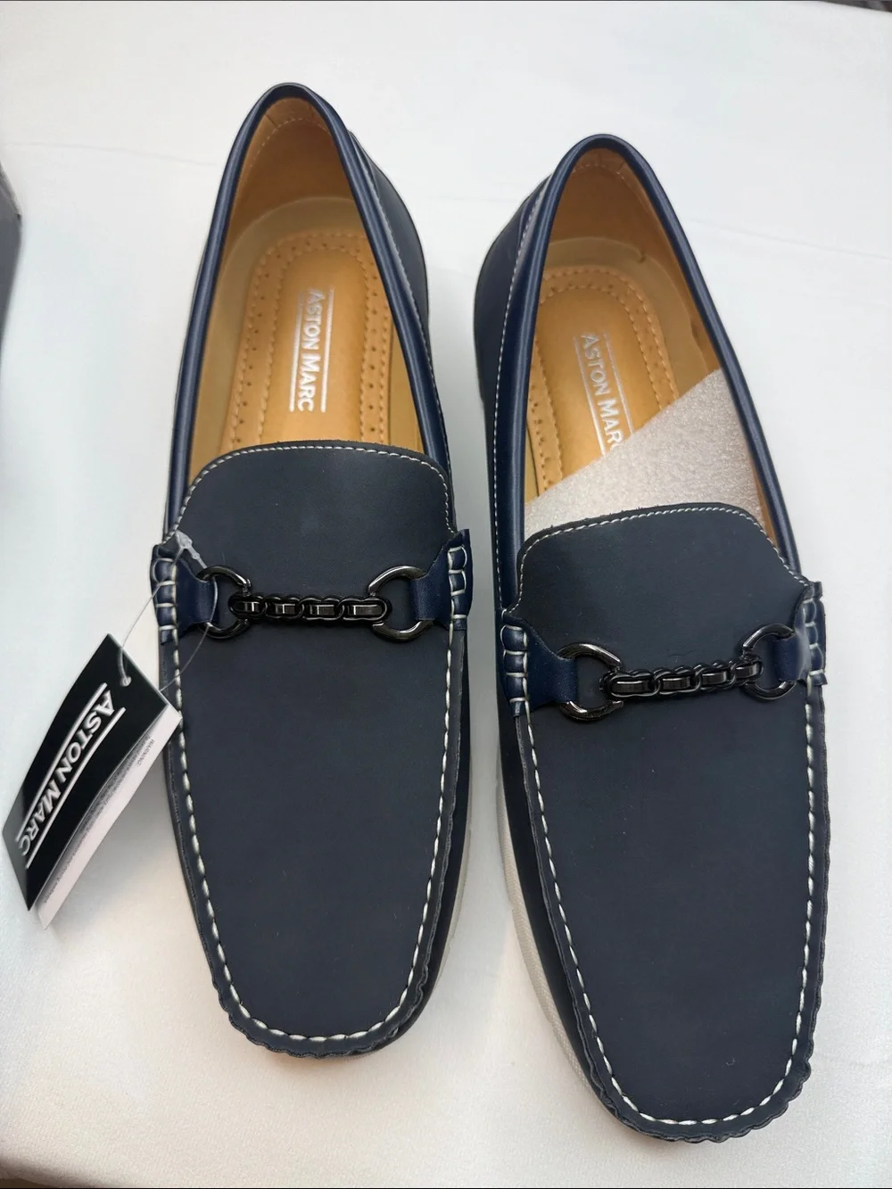 navy blue Aston Marc horsebit driver loafers size 10.5